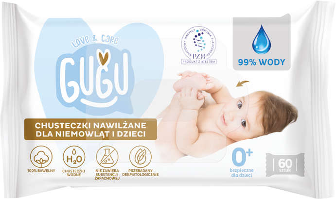 Chusteczki nawilżane 99% wody Gugu 60szt widok 1