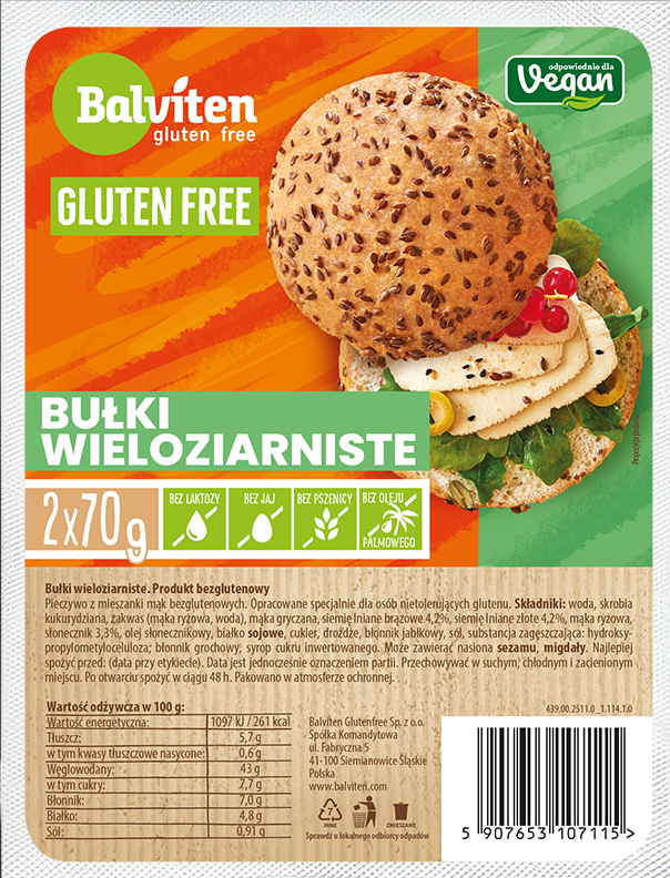 Bułki bezglutenowe wieloziarniste Balviten 2x70g widok 1