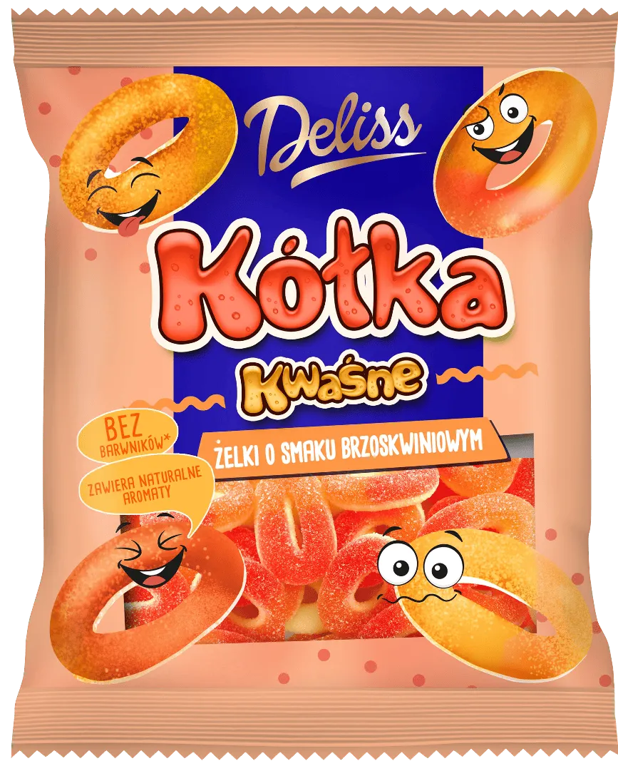 Żelki kwaśne kółka o sm brzoskwiniowym Deliss 200g widok 1