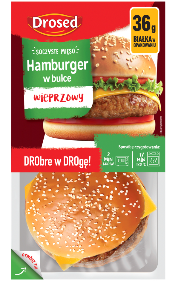 Hamburger wieprzowy w bułce Drosed 2x140g widok główny