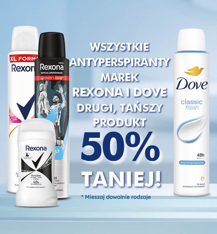 WSZYSTKIE ANTYPERSPIRANTY MAREK REXONA I DOVE - DRUGI TAŃSZY 50% TANIEJ