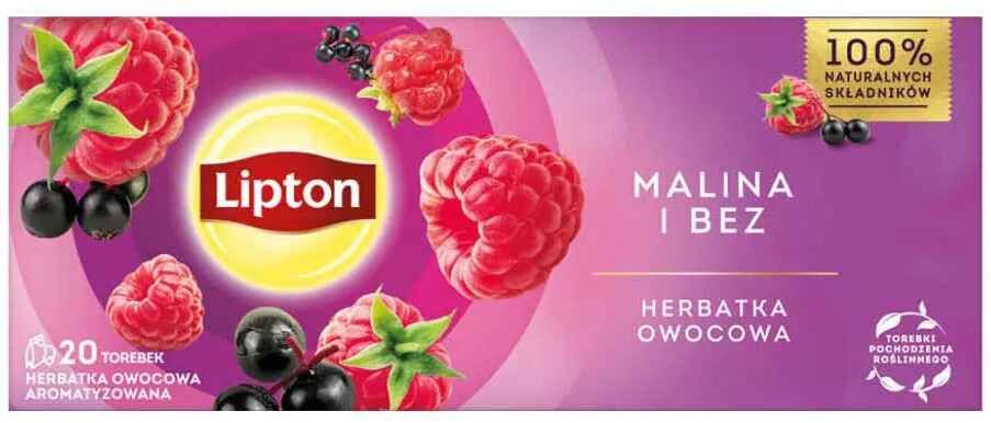 Herbatka owocowa malina i bez Lipton 20x1,6g widok 1