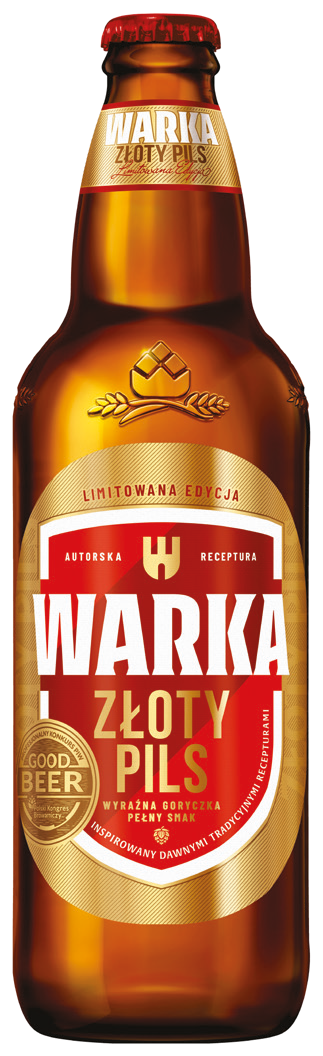 Piwo Warka złoty pils 0,5l 5% but. bzzw. widok główny