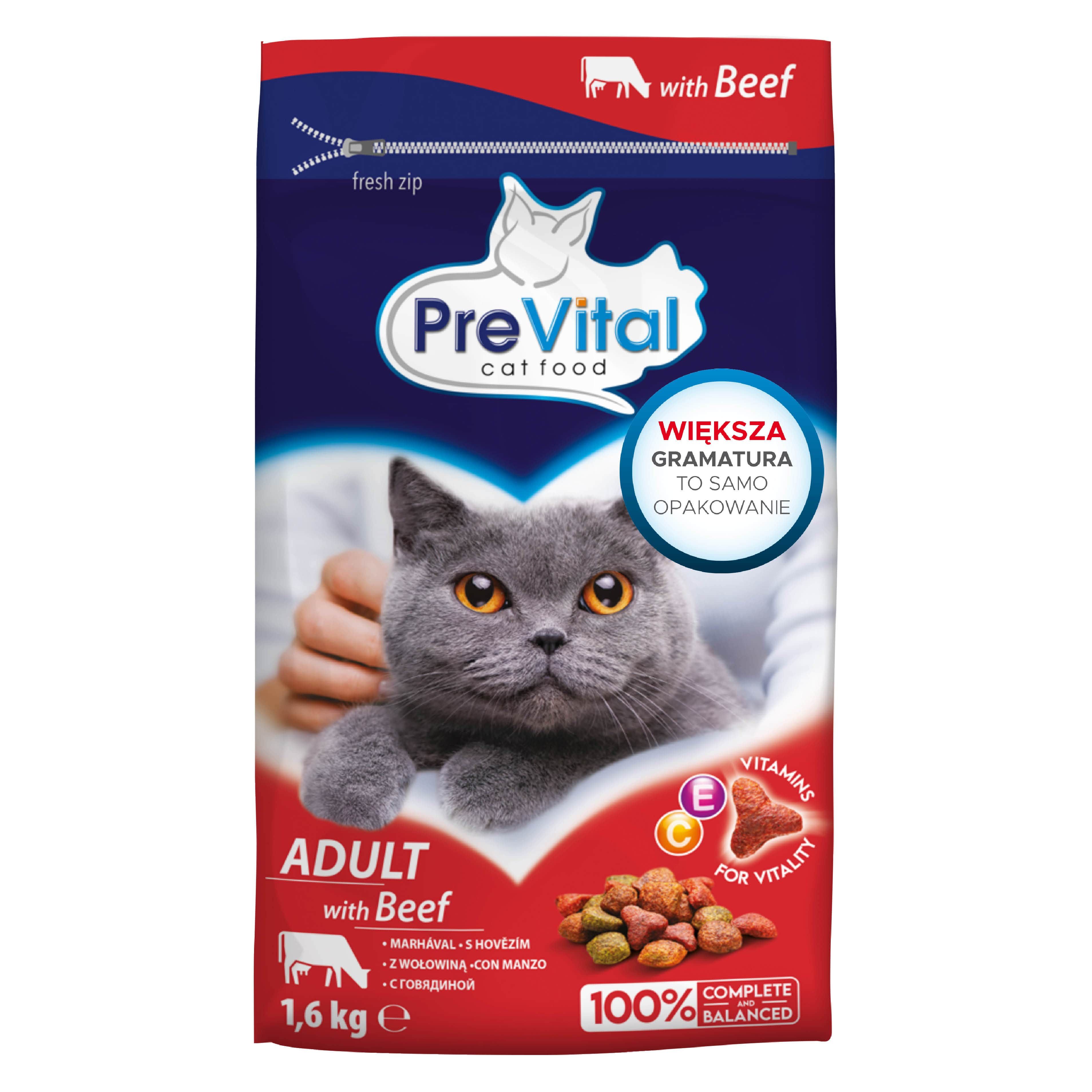 Karma dla kota sucha z wołowiną Prevital 1,6kg widok 1