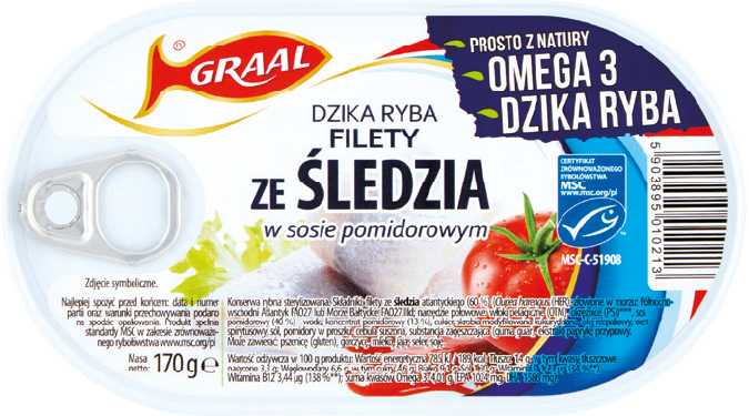 Filety śledziowe w sosie pomidorowym Graal 170g widok główny 