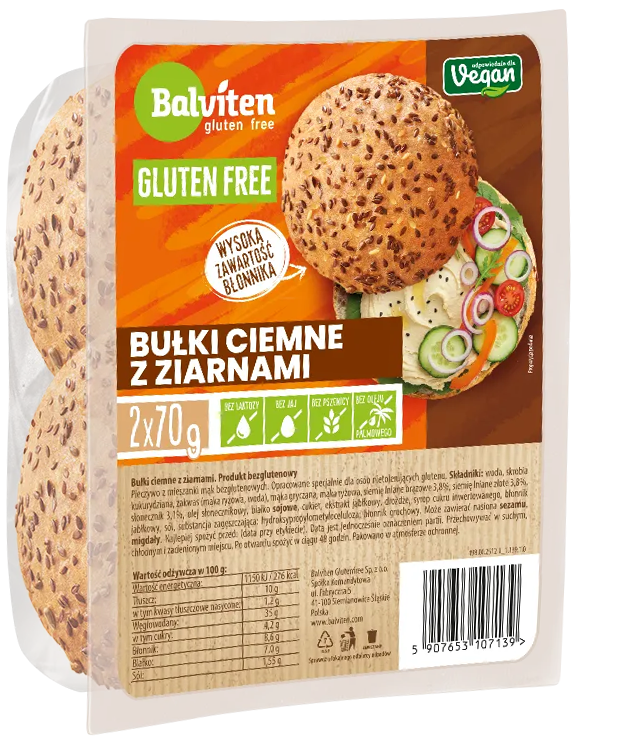 Bułki bezglutenowe ciemne z ziarna. Balviten 2x70g widok 1