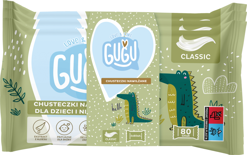 Chusteczki nawilżane Classic Gugu 3x80szt widok główny