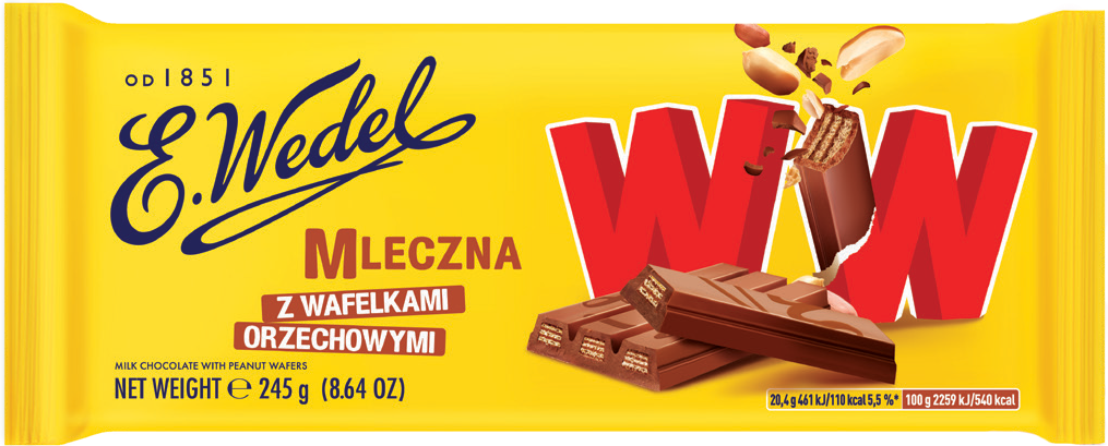 Czekolada mleczna WW z wafelkami orzech Wedel 245g widok główny 