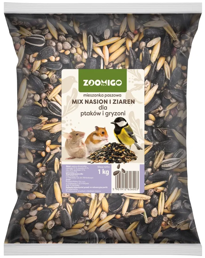 Pokarm dla ptaków i gryzoni mix ziaren Zoomigo 1kg widok 1