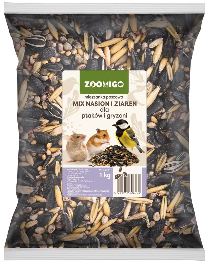 Pokarm dla ptaków i gryzoni mix ziaren Zoomigo 1kg widok 1