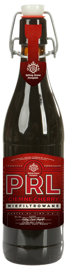 Piwo PRL ciemne cherry 0,6l 5% but. bzzw. widok główny 