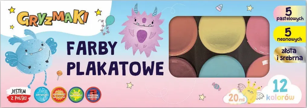 Farby Plakatowe+Złoty Sreb. Gryzmaki 12x20ml Sz25 widok 1