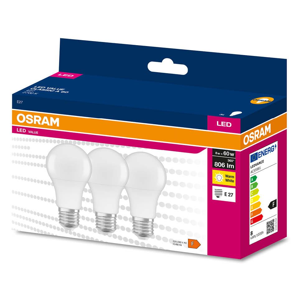 Żarówka E27 8W Osram 3szt widok 1