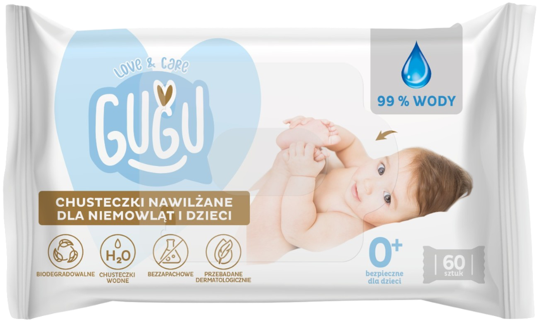 Chusteczki nawilżane 99% wody Gugu 60szt widok 1