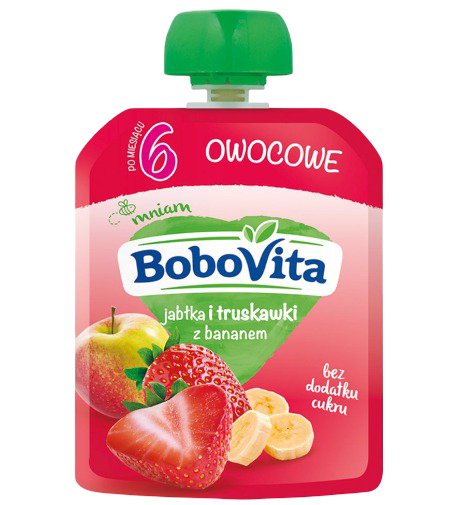 Deser w tubce jabłko truskawka banan Bobovita 80g widok główny
