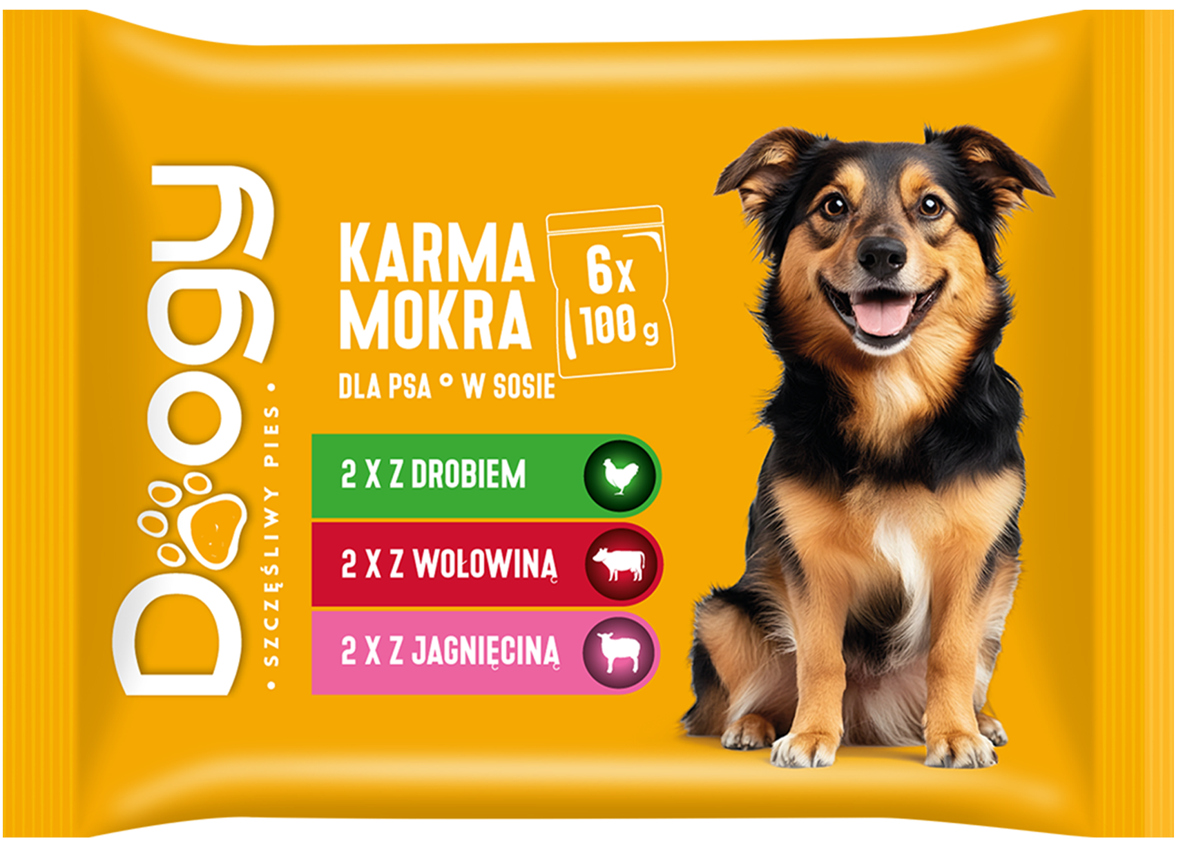 Karma dla psa mokra woło/kurcz/jagnię Doogy 6x100g widok 1