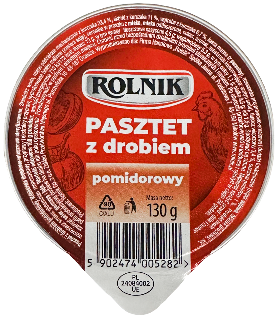 Pasztet z drobiem pomidorowy Rolnik 130g widok główny 