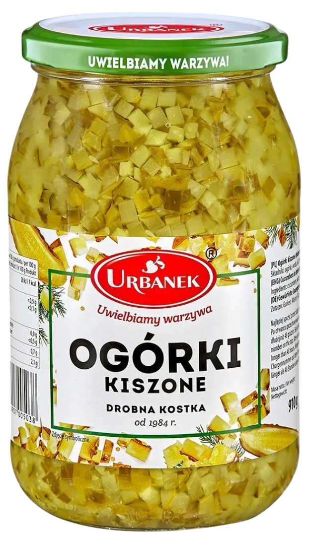 Ogórki kiszone drobna kostka Urbanek 910/580g widok 1