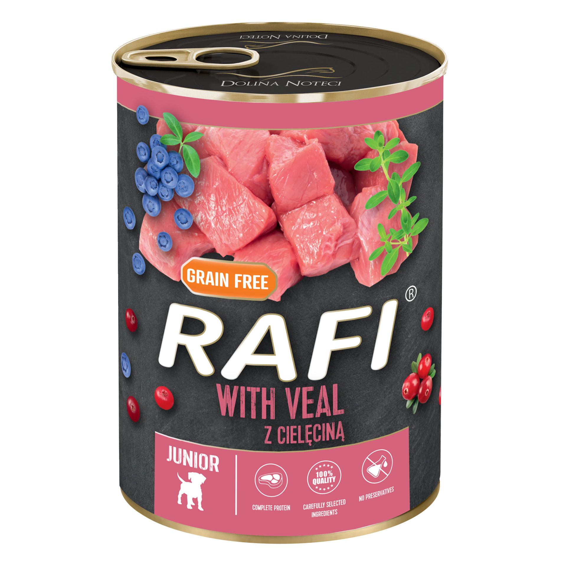 Karma dla psa mokra z cielęciną Rafi Junior 400g widok 1