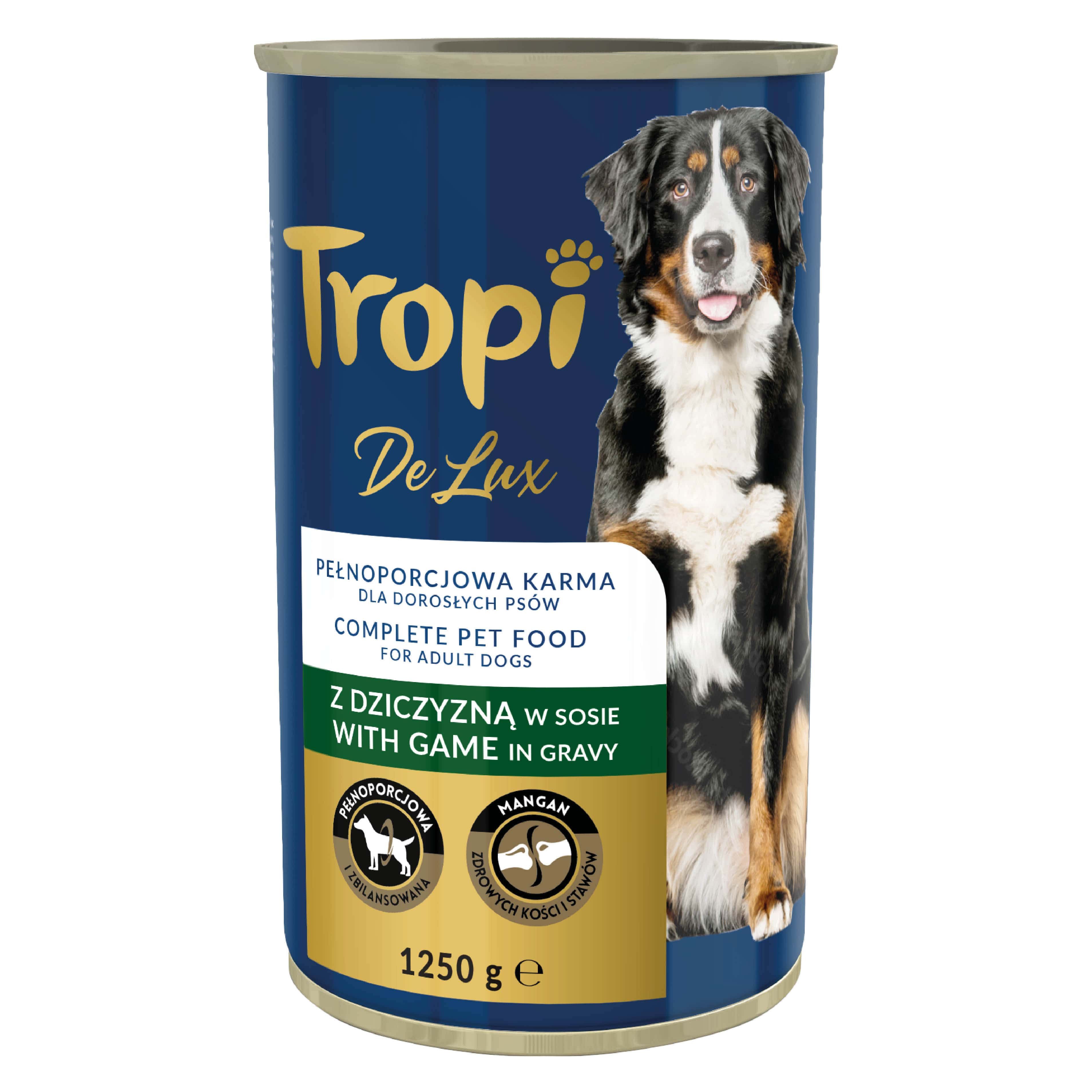 Karma dla psa mokra z dziczyzną Tropi Delux 1,25kg widok 1