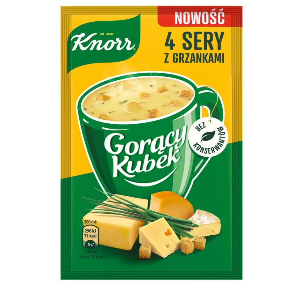 Zupa Gorący Kubek 4 sery z grzankami Knorr 22g widok 1