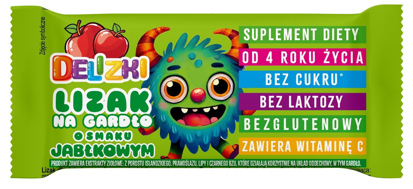 Zdjęcie produktu - Lizak na gardło jabłko Delizki 10g