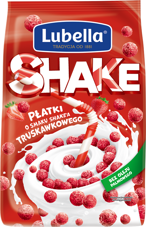 Płatki o sm. shake'a truskawkowego Lubella 500g widok 1
