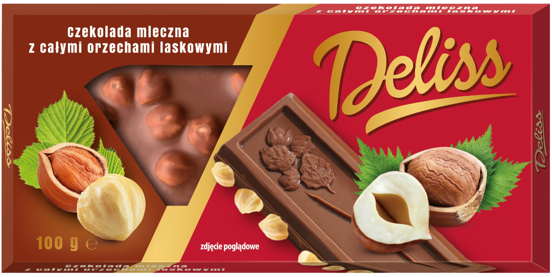 Czekolada mleczna z całymi orzechami Deliss 100g widok 1