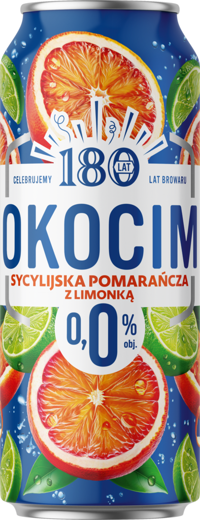 Piwo Okocim pomarańcza limonka 0,5l 0% puszka widok główny