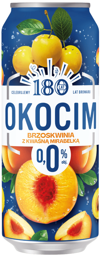 Piwo Okocim brzoskwinia mirabelka 0,5l 0% puszka widok główny 