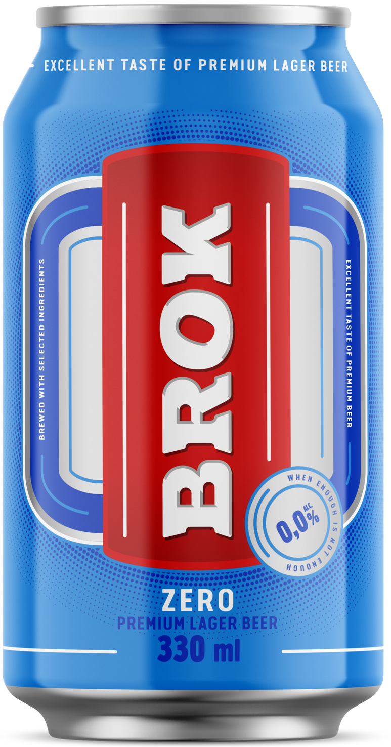 Piwo Brok lager 330ml 0% puszka widok główny