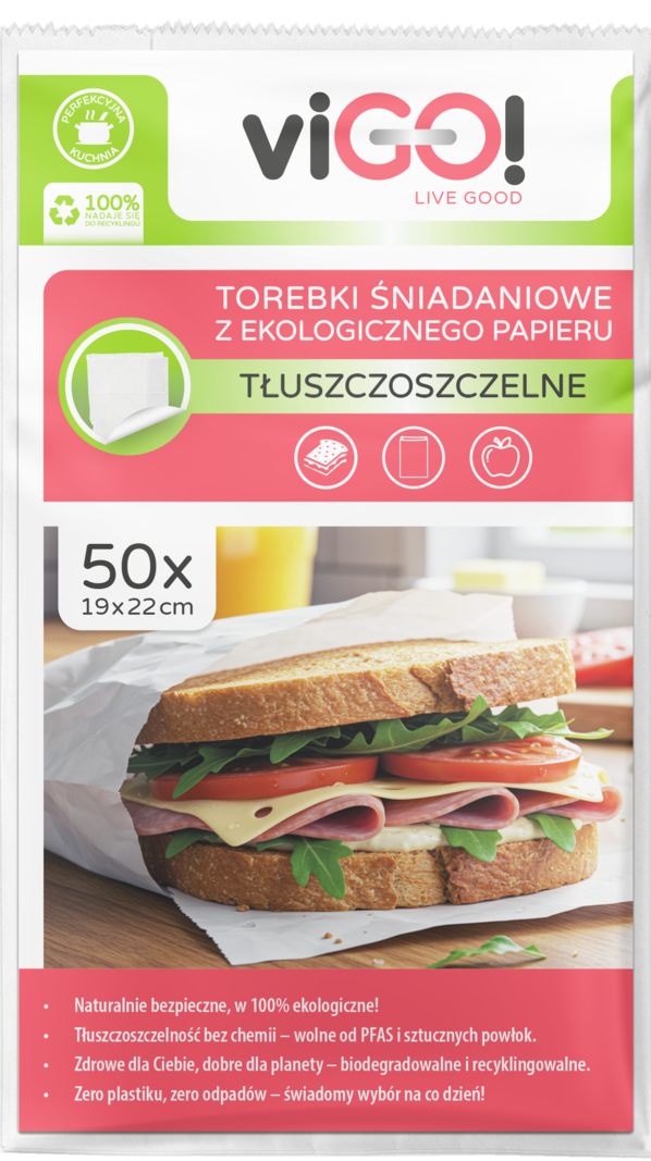Torebki śniadaniowe tłusz. 22x12x6,5cm 50szt viGO! widok 1