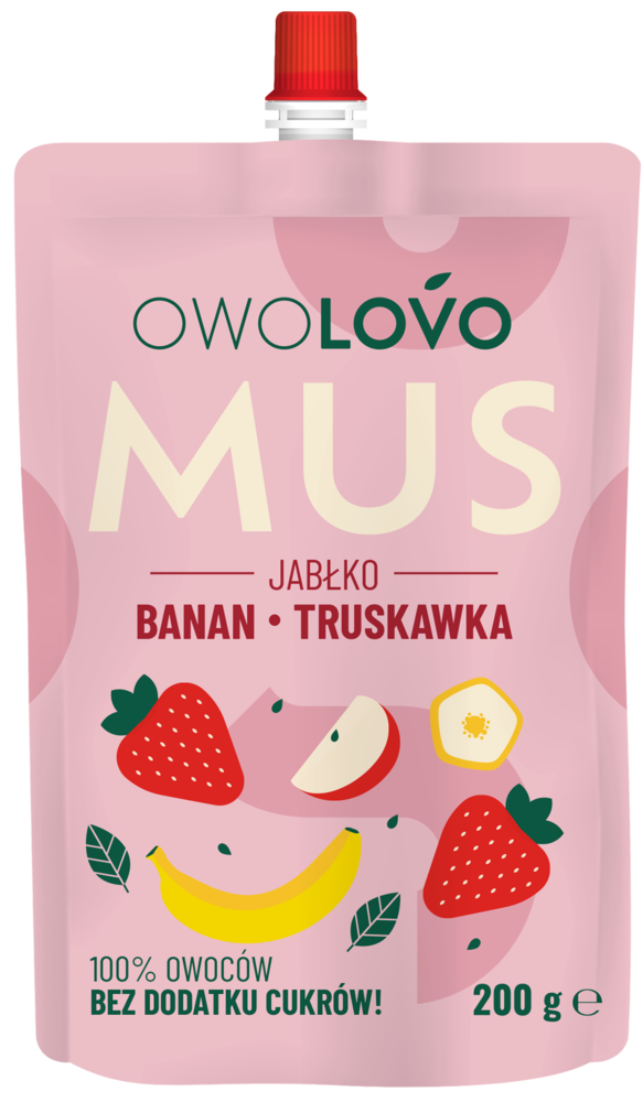 Mus jabłko banan truskawka Owolovo 200g widok 1
