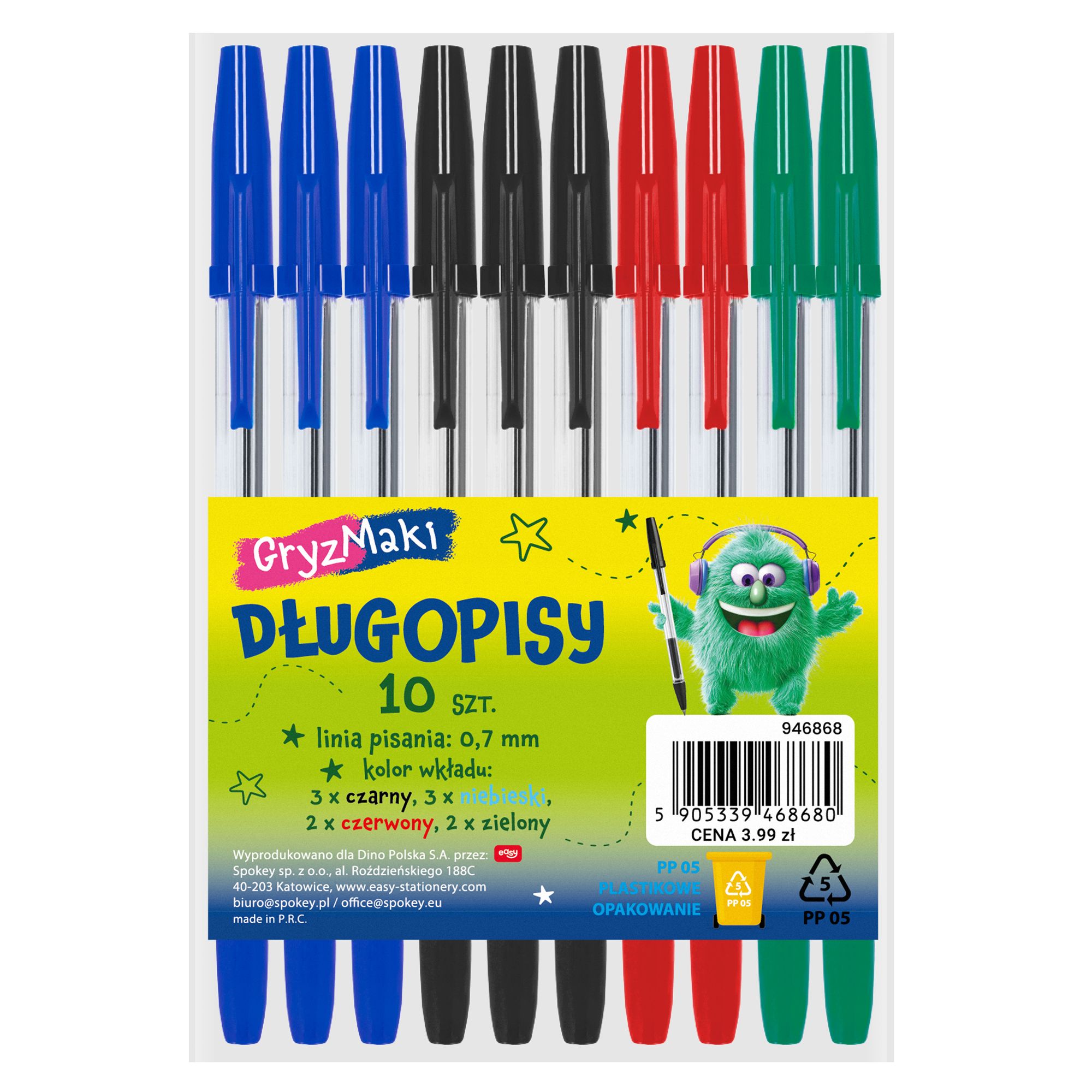 Zdjęcie produktu - Długopis Fine Basic Gryzmaki 10szt mix SZ26