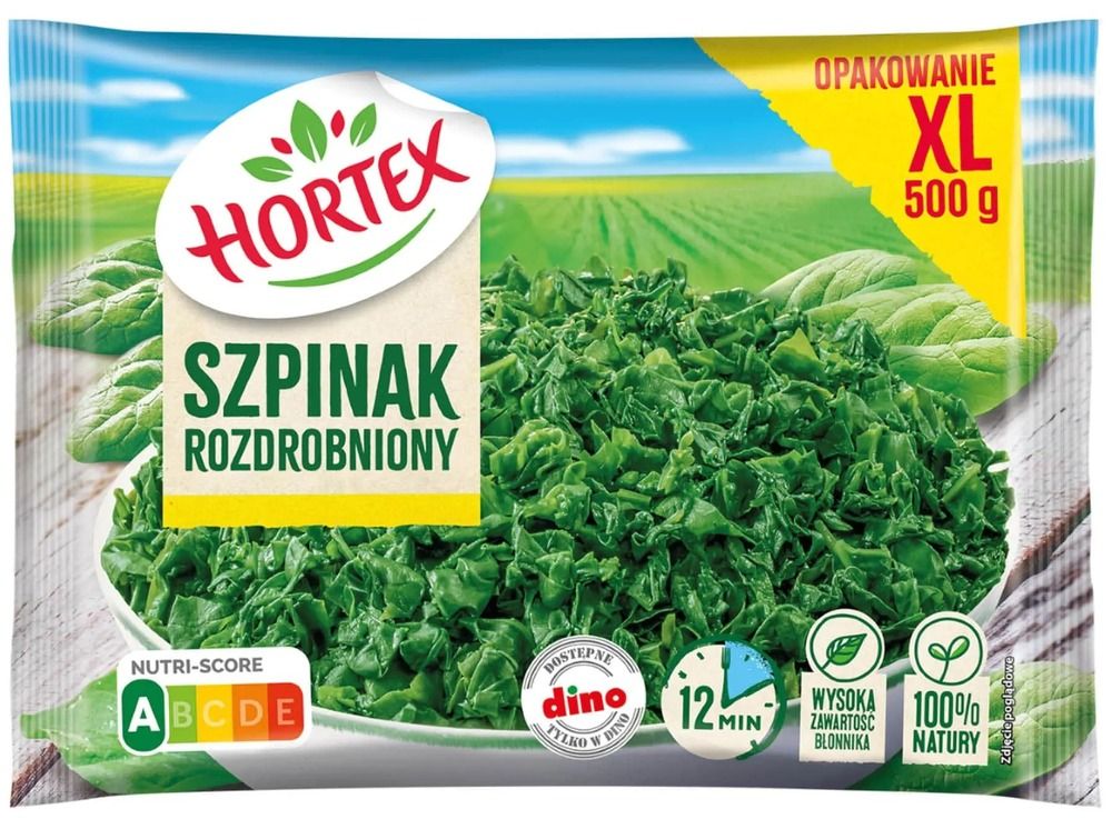 Szpinak rozdrobniony w tafli Hortex 500g widok główny