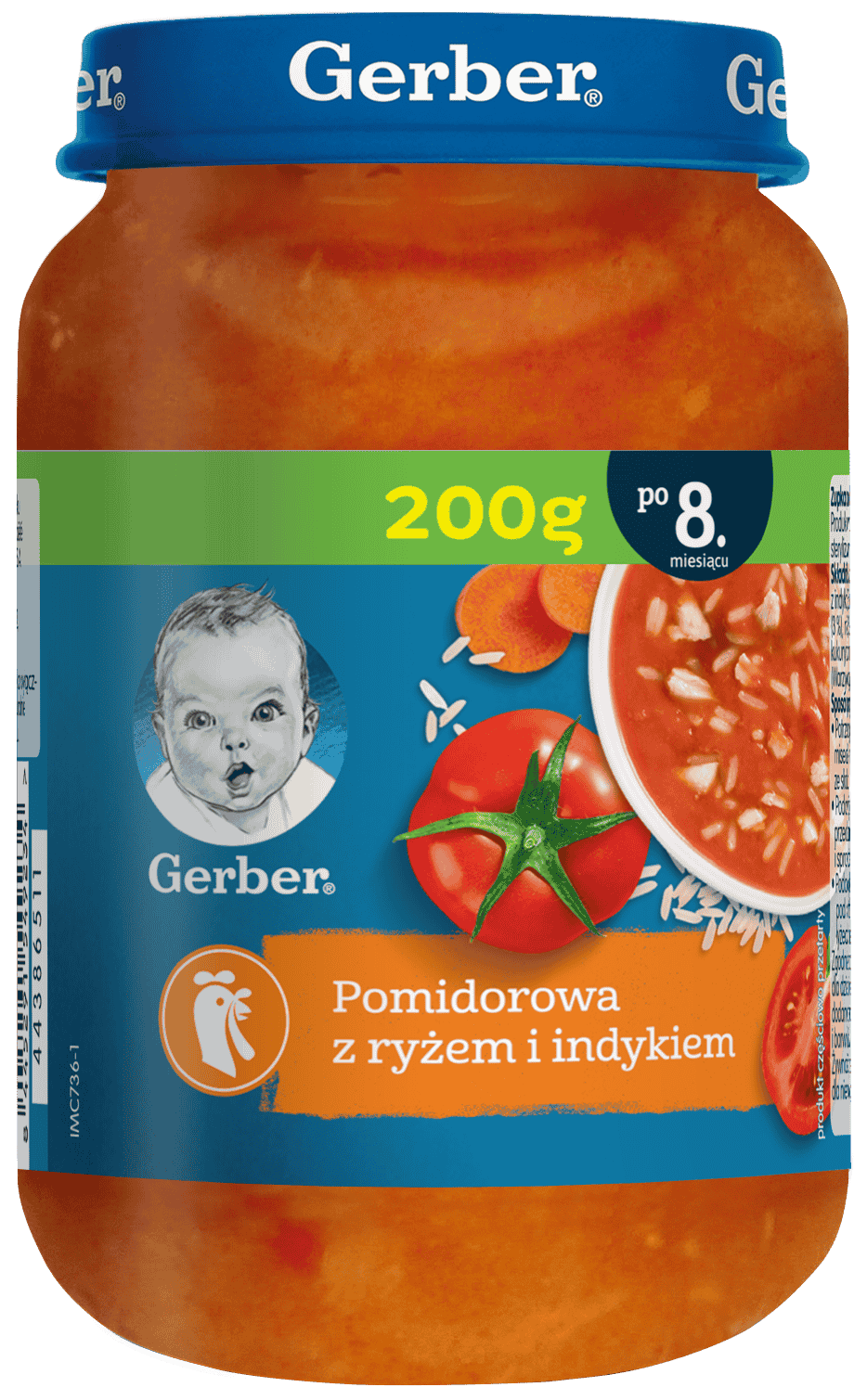 Danie zupka pomidorowa z ryżem i indyk Gerber 200g widok 1