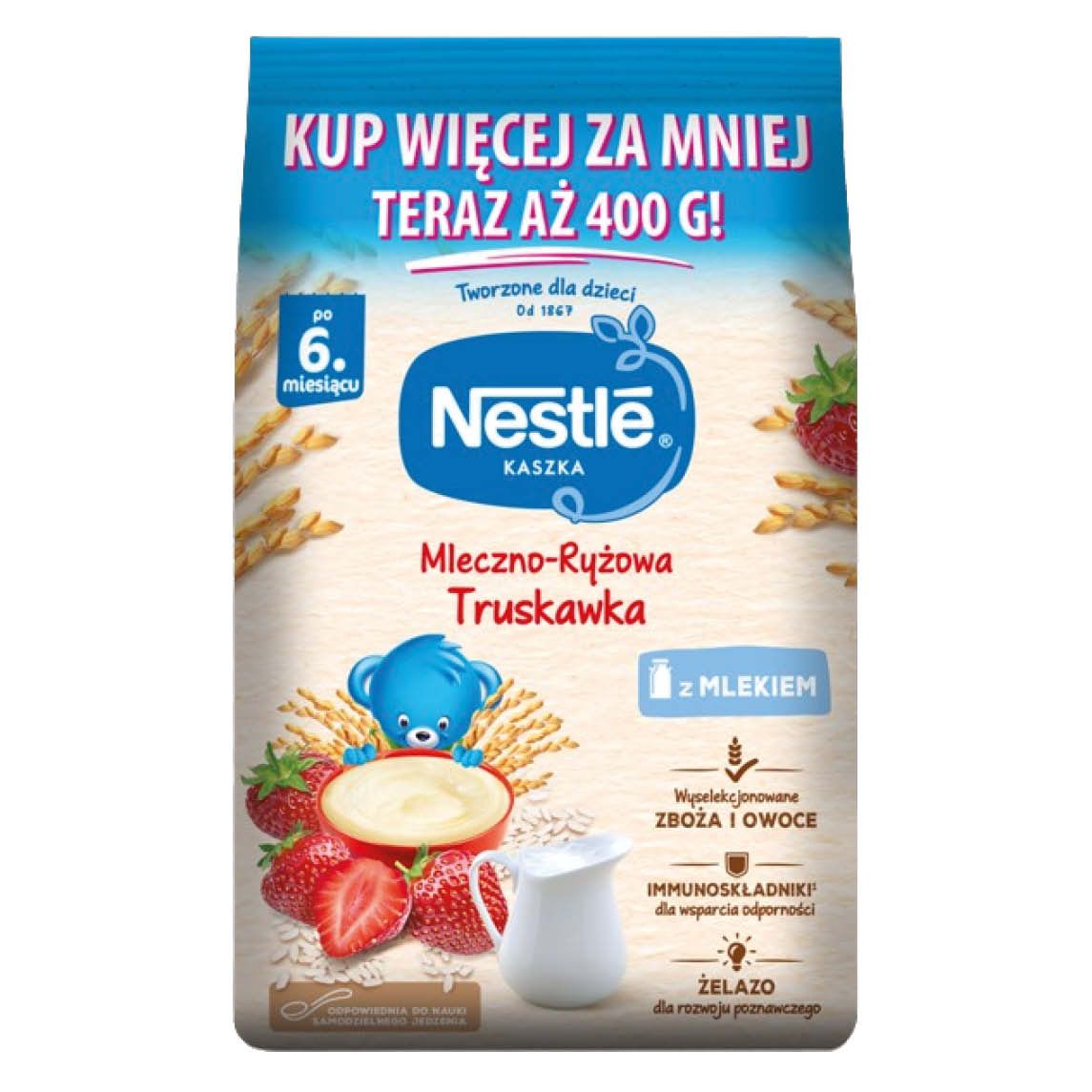 Kaszka mleczno-ryżowa truskawka Nestle 400g widok 1