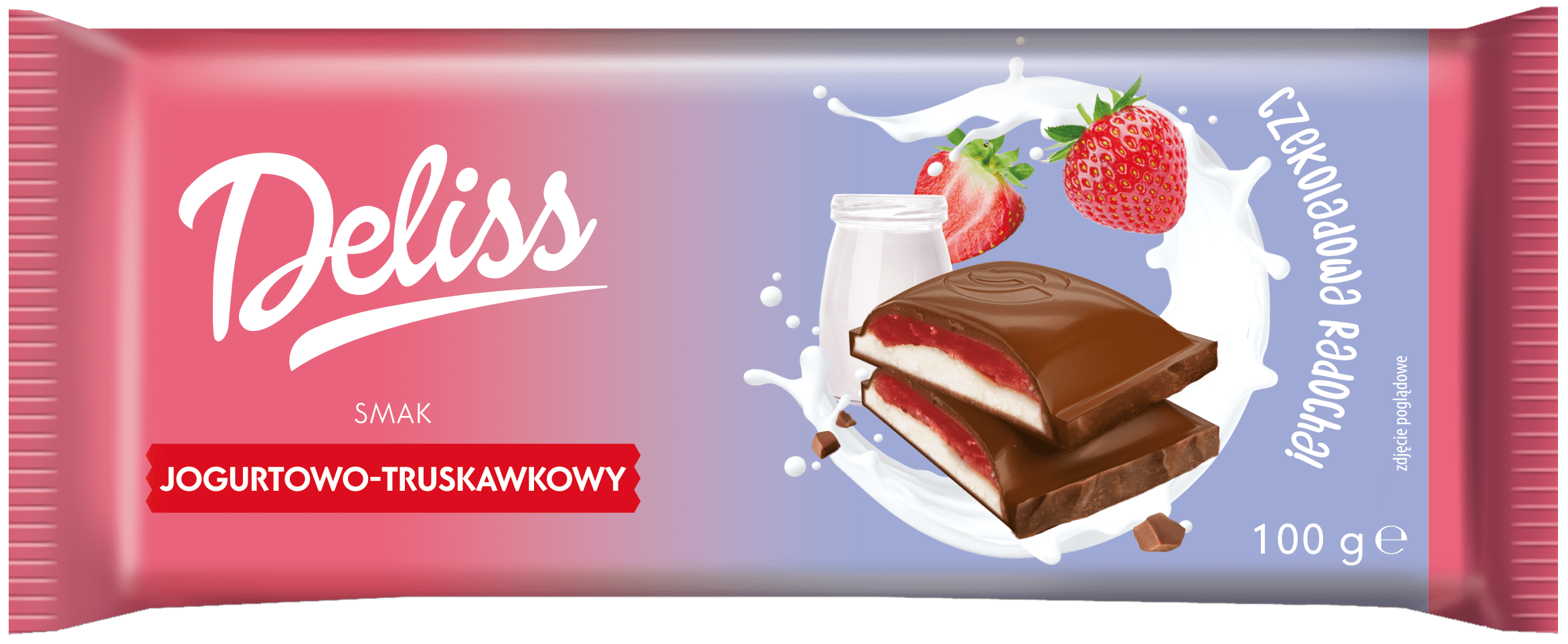 Czekolada mlecz jogurtowo truskawkowa Deliss 100g widok 1