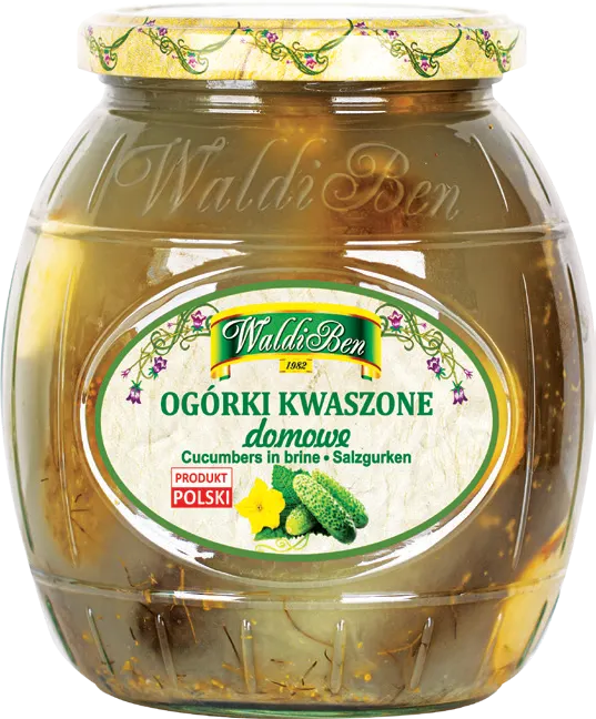 Ogórki kwaszone domowe Waldiben 770/440g widok główny