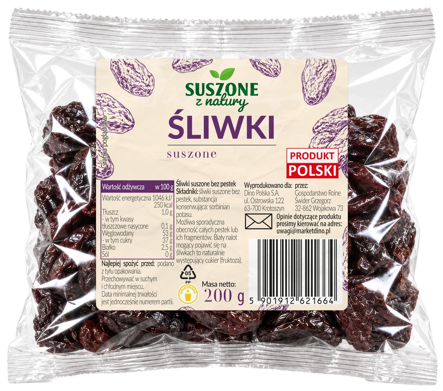 Zdjęcie produktu - Śliwki suszone Suszone z natury 200g szt