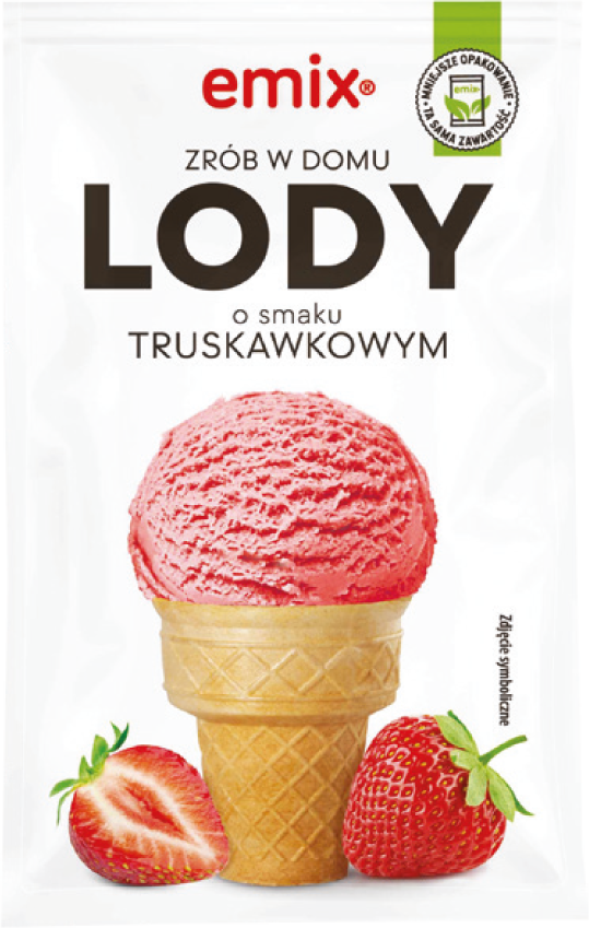 Lody o smaku truskawkowym Emix 60g widok główny