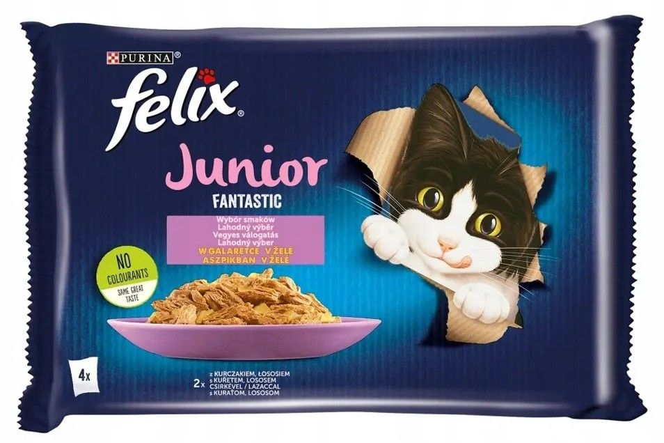 Karma dla kota mokra kurcz. łos Felix junior 4x85g widok 1