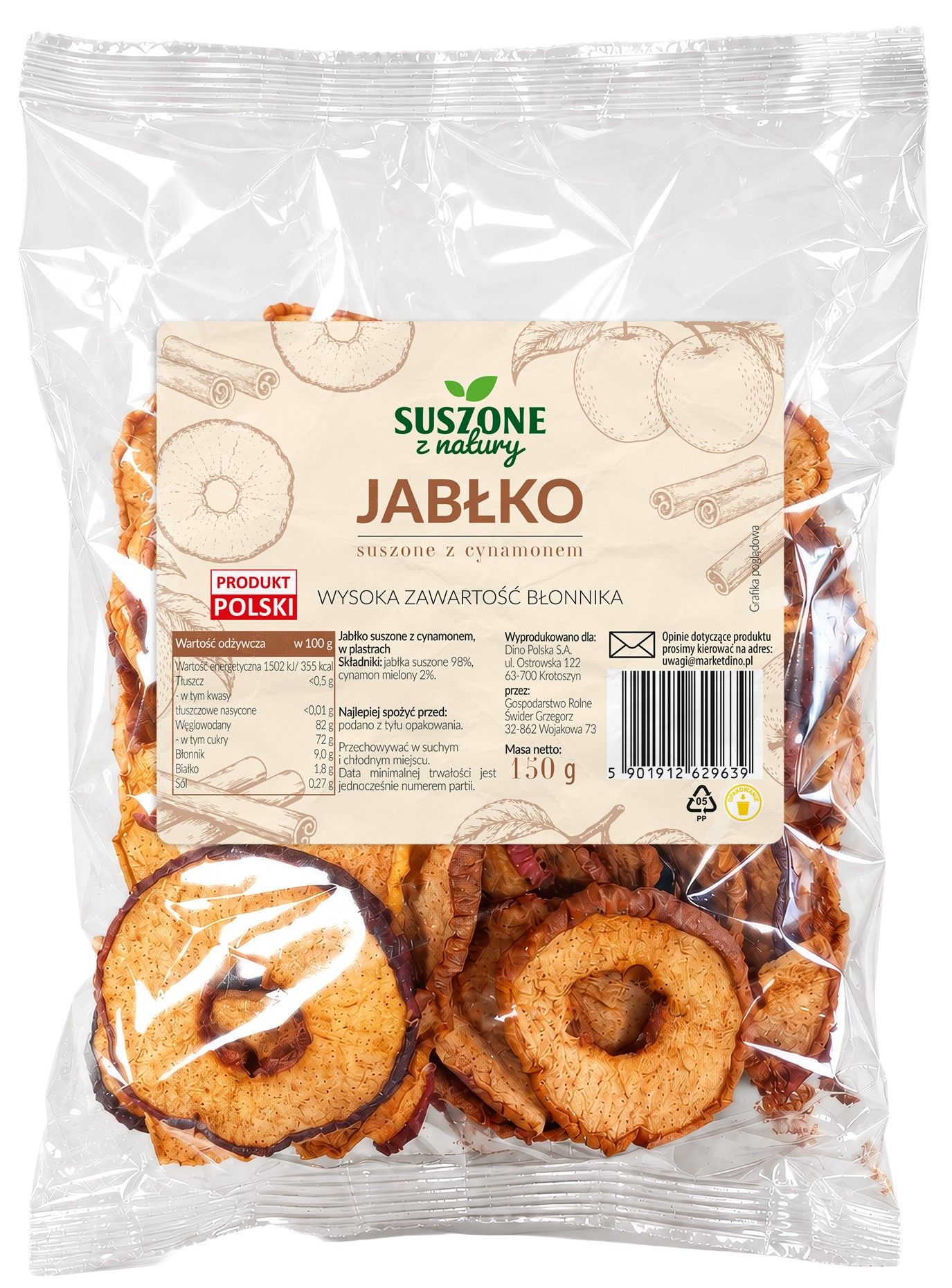 Zdjęcie produktu - Jabłko suszone z cynamonem Suszone z natury 150g