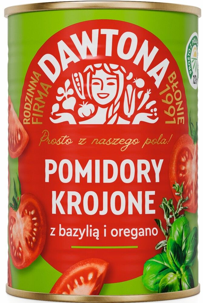 Pomidory krojone z bazylią Dawtona 400/240g widok 1