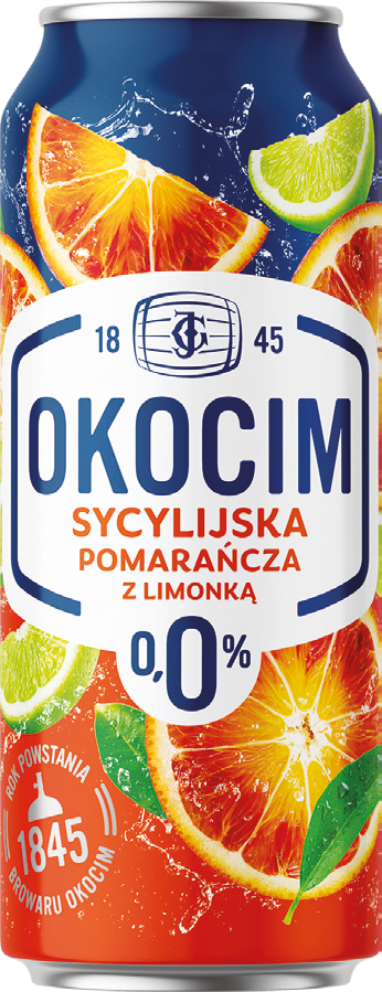 Piwo Okocim pomarańcza limonka 0,5l 0% puszka widok główny 