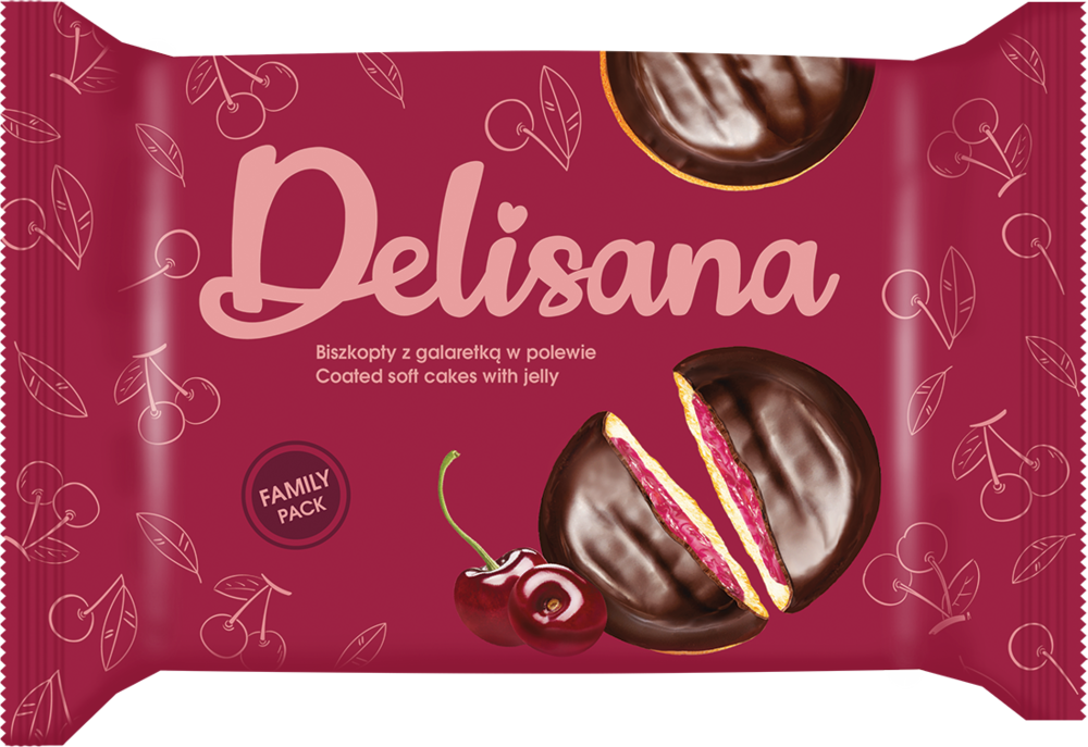 Biszkopty z galaretką wiśniową Delisana 300g widok główny