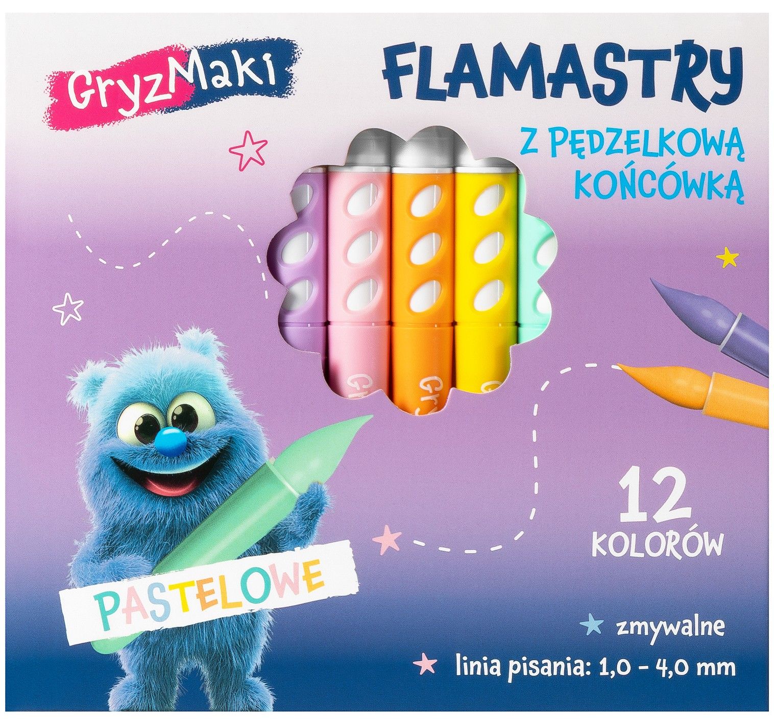 Zdjęcie produktu - Flamastry pędzel zapa/past Gryzmaki 12kol mix SZ26