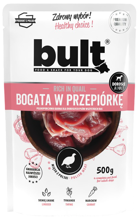 Karma dla psa mokra bogata w przepiórkę Bult 500g widok 1