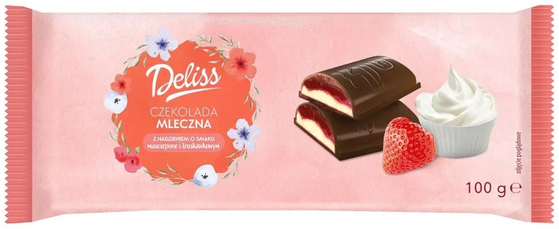 Czekolada mleczna mascarpone truskawka Deliss 100g widok 1