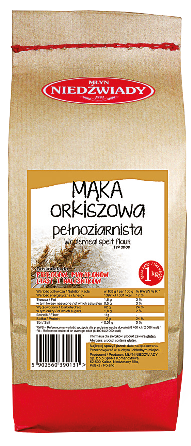 Mąka orkiszowa pełno. typ 2000 Młyn Niedźwiady 1kg widok główny 